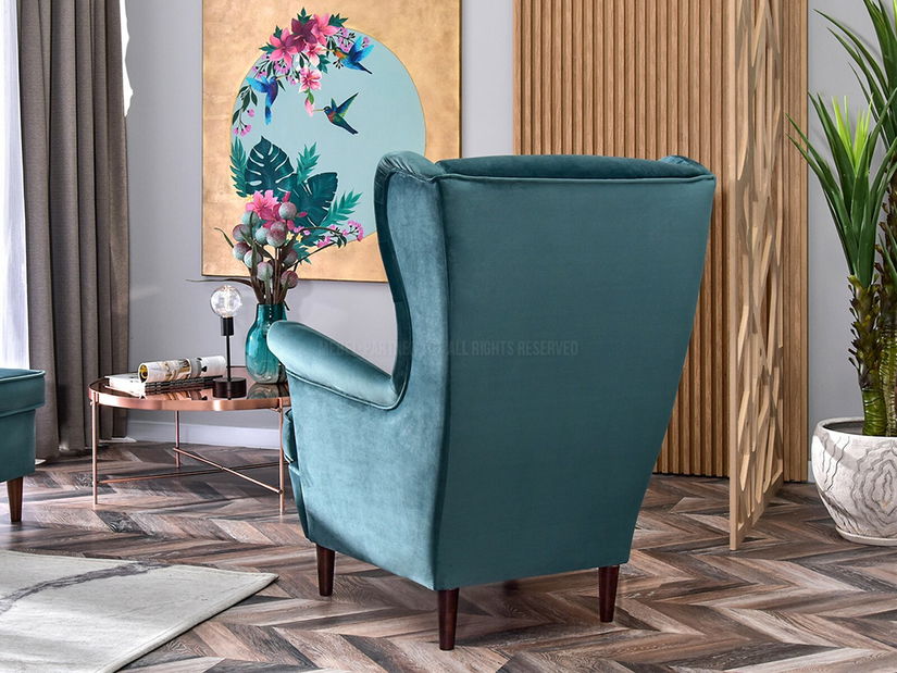 Křeslo ušák Margis (modrá + buk)