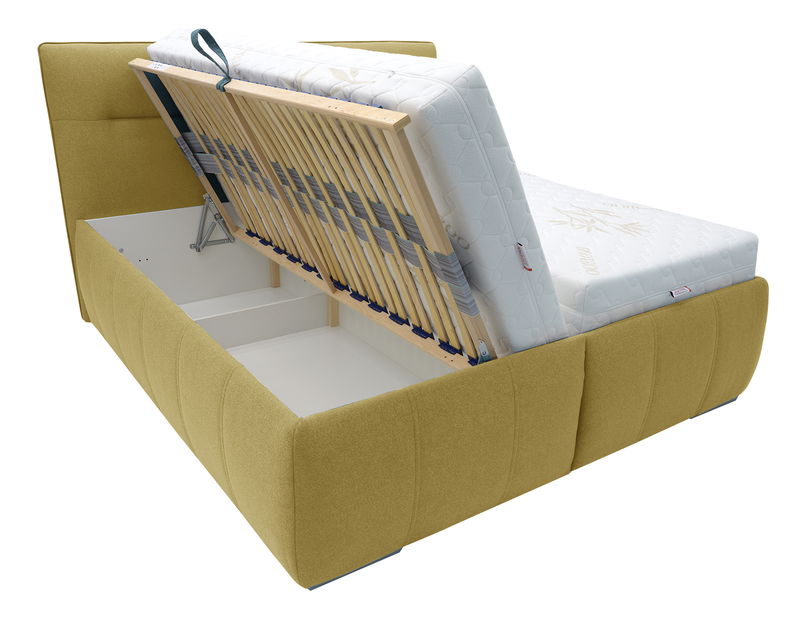 Manželská postel 180 cm Isuna (hořčicová) (s roštem) (s úl. prostorem)