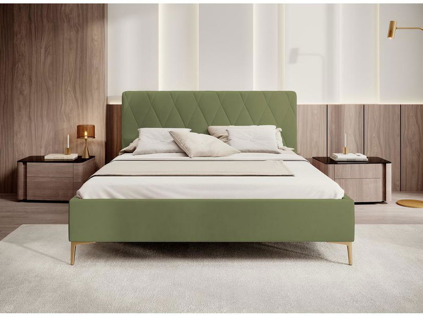 Manželská postel 180 cm Tikka olivová0 (olivová + zlatá)