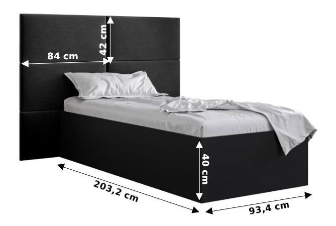 Jednolůžková postel s čalouněným čelem 90 cm Brittany 2 (černá matná + modrá) (s roštem)