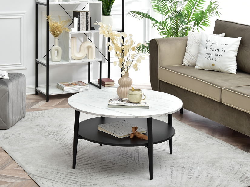 Konferenční stolek Randolf Xl (bílý mramor + černá)