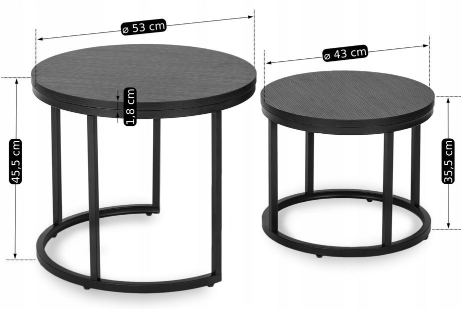 Set 2 konferenčních stolků Metacion (černá)