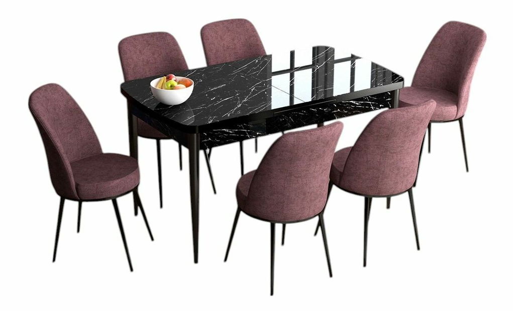 Jídelní set Hana (ořech barokní + prašná růžová) (pro 6 osob)