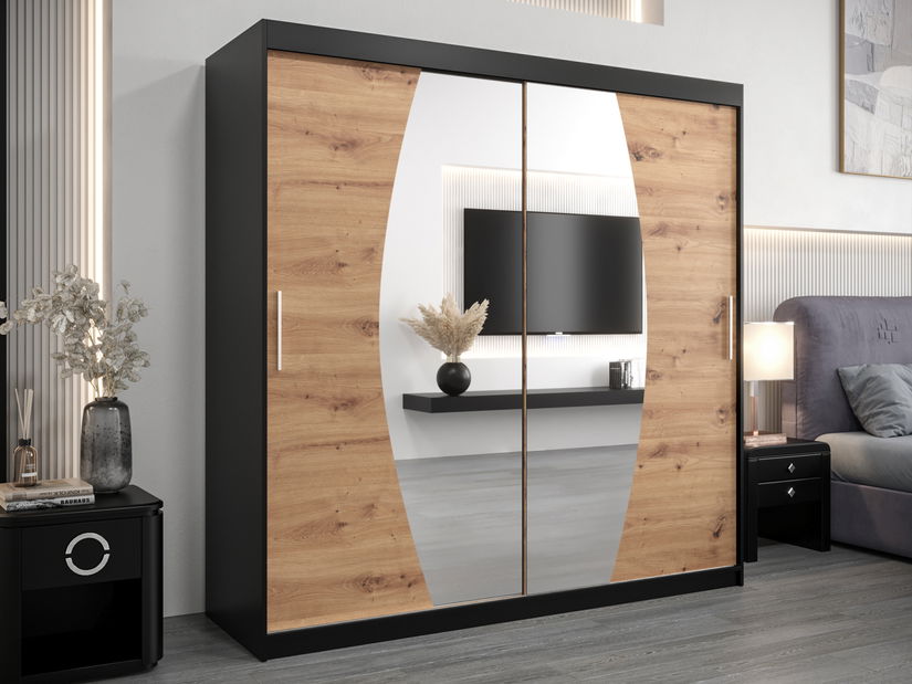 Šatní skříň 200 cm Eclipse (černá matná + dub artisan)