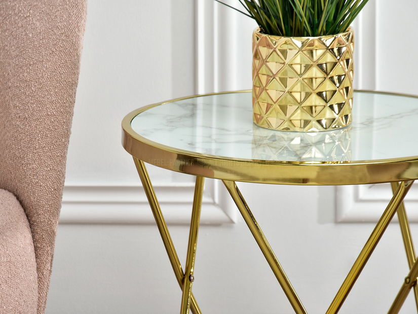 Konferenční stolek Armin S (bílý mramor + zlatá)