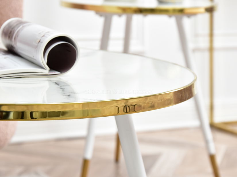 Set 2 konferenčních stolků Zoya Zest S (bílý mramor + zlatá)