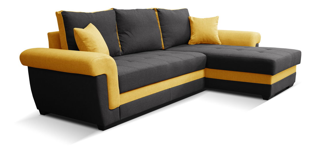Rohová sedací souprava Rony 2F+L (černá + žlutá) (P)