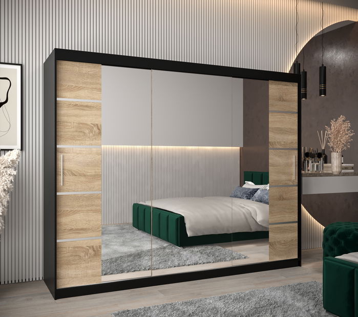 Šatní skříň 250 cm Verika 4 250 (černá + dub sonoma)