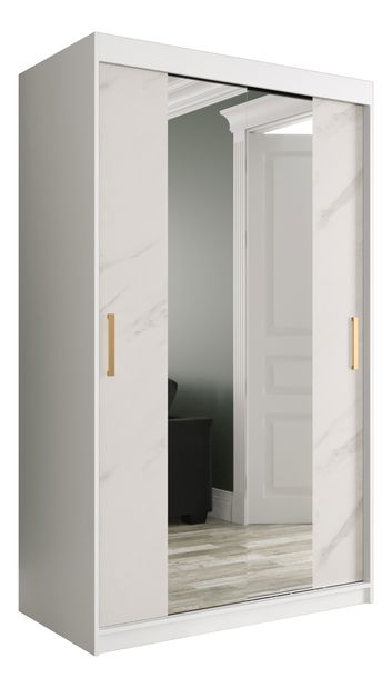 Šatní skříň 120 cm Marbelo T1 (matná bílá + bílý mramor)