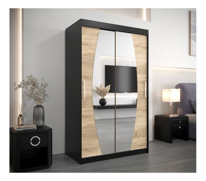 Šatní skříň 120 cm Eclipse (černá matná + dub sonoma)