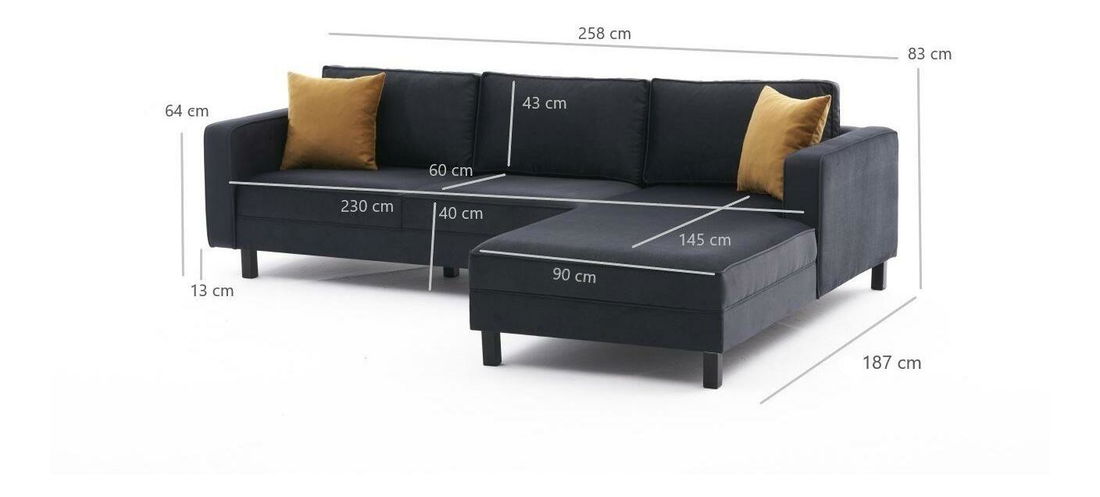 Rohová sedačka Kalen 1 (P) (antracit samet)