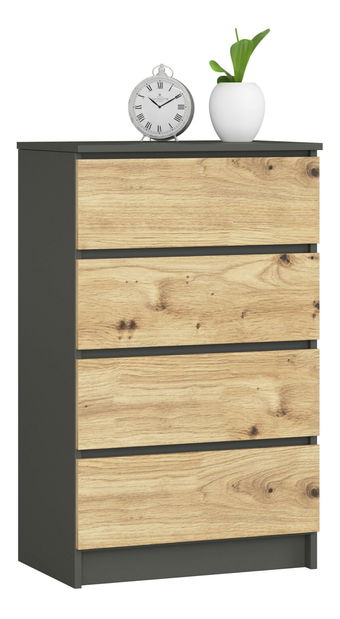 Komoda Kalista IV (grafit šedý + dub artisan)