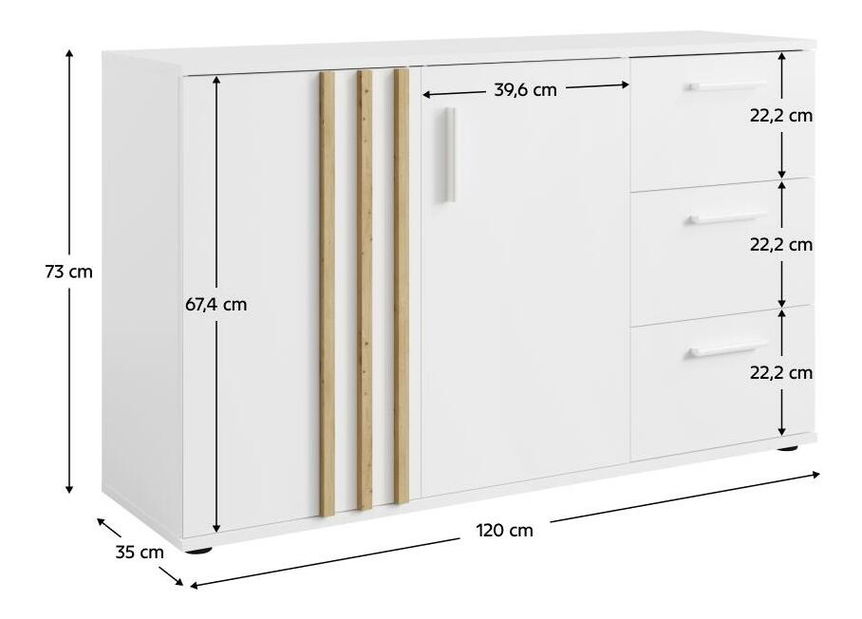 Komoda Tullin 3 (bílá + dub artisan)
