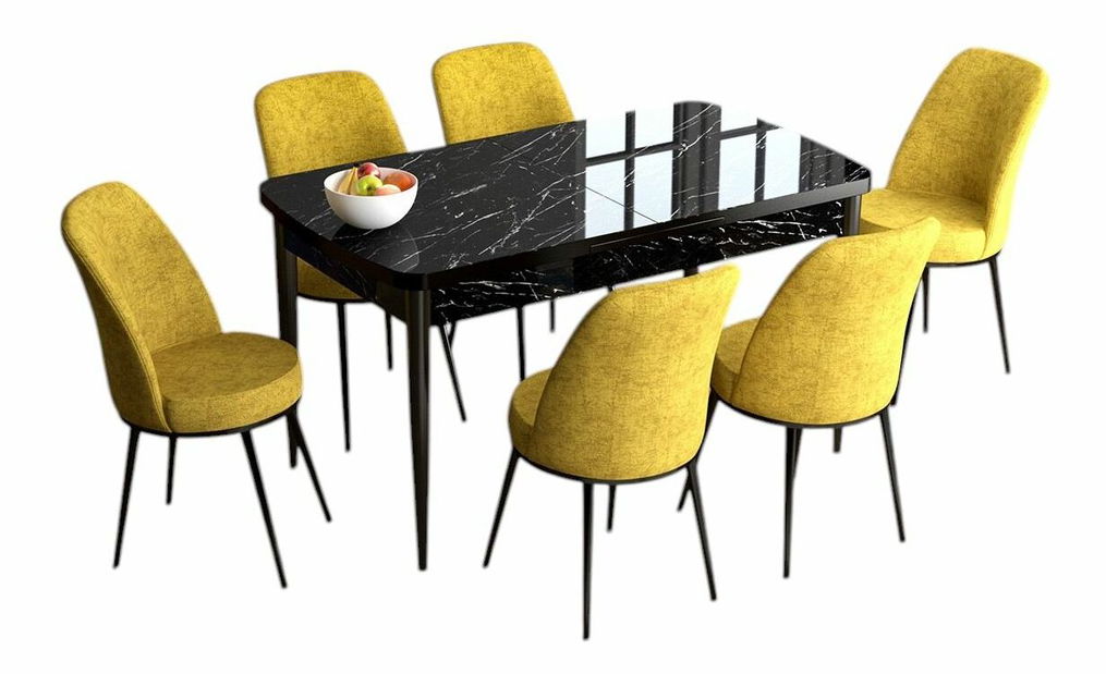 Jídelní set Hana (ořech barokní + hořčicová) (pro 6 osob)