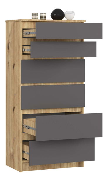 Komoda Kalista III (dub artisan + šedá)