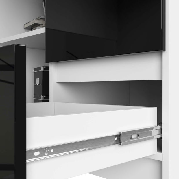 Rohový PC stolek Bodhi (bílá + lesk černý) (P)