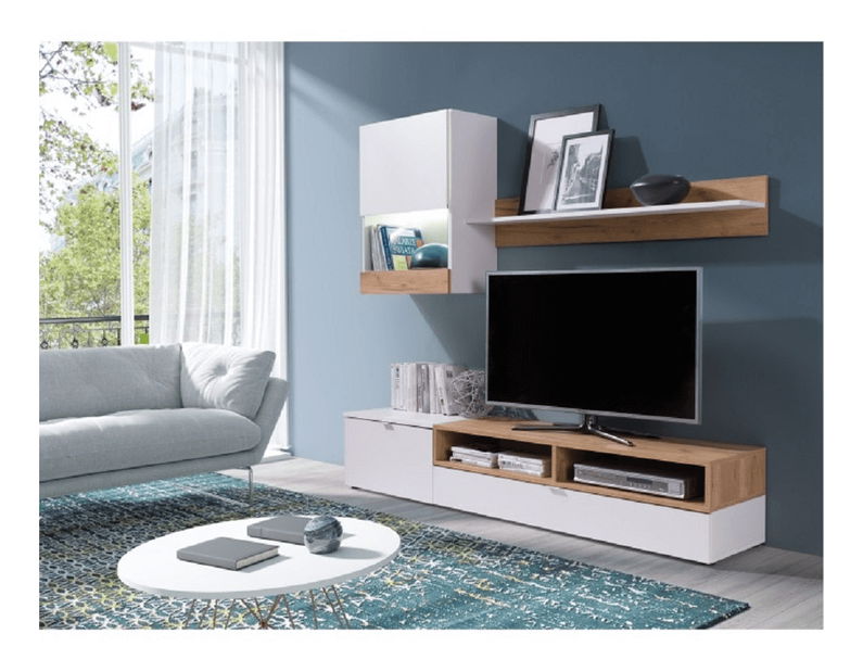 Obývací stěna Reynard (bílá + dub zlatý)