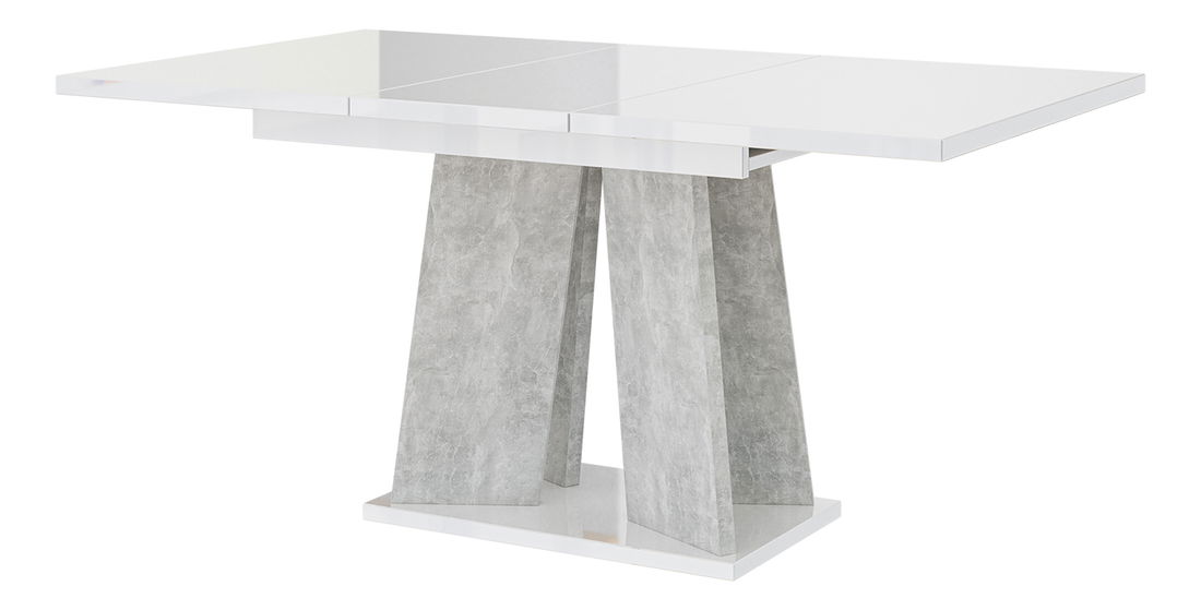 Jídelní stůl Mulnu (lesk bílý + kámen) (pro 4 až 6 osob)