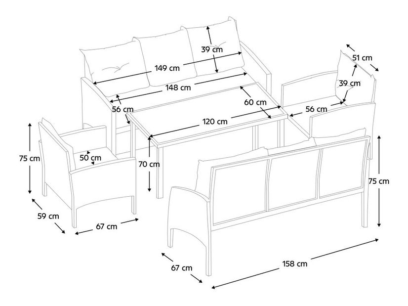 Zahradní set Leran 210627 (černá + šedá) (Pro 8 osob)
