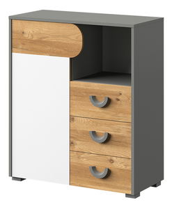 Komoda typ CA6 Caryl (světlý grafit + lesklá bílá + dub nash)