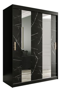 Šatní skříň 150 cm Marbelo P (matná černá + černý mramor)