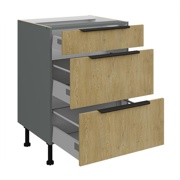 Dolní kuchyňská skříňka Carminia 60 D 3S BB PREMIUM BOX (dub cremona + antracit)