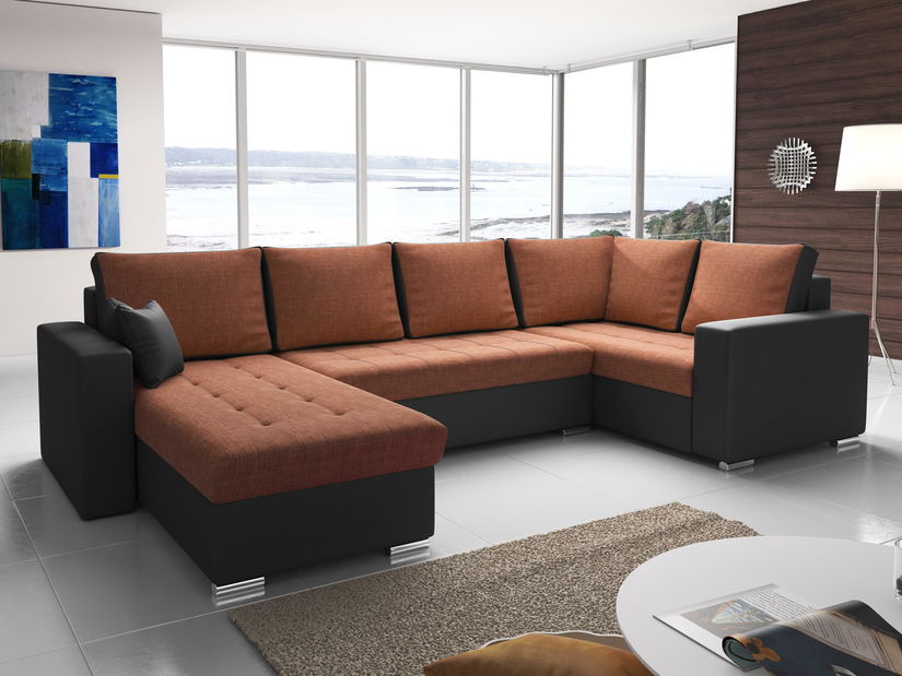 Rohová sedací souprava U Lambert (oranžová + černá) (P)