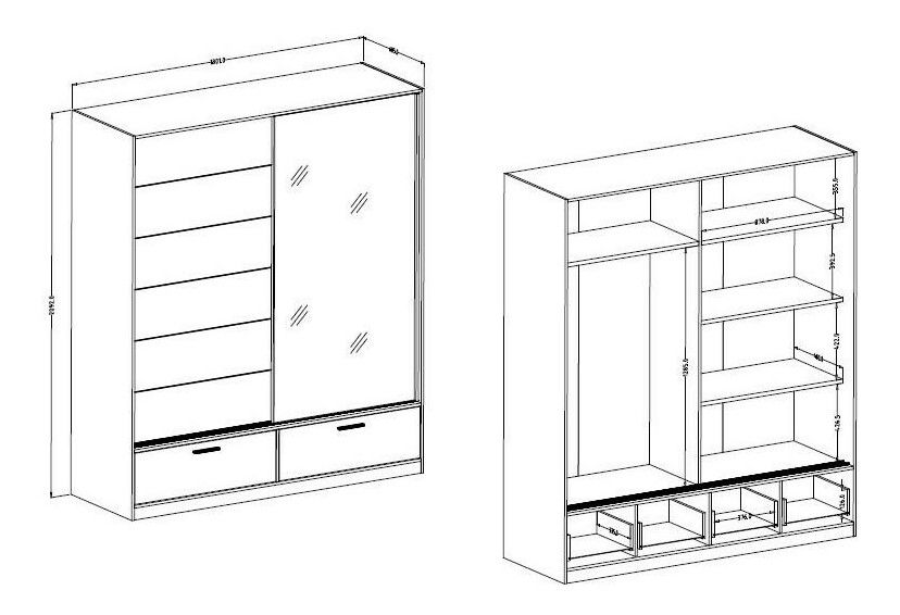 Šatní skříň s posuvnými dveřmi Benson MA62 (dub mauvella) (se zrcadlem)