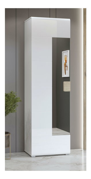 Šatní skříň Talvar (lesklá bílá + dub sanremo)