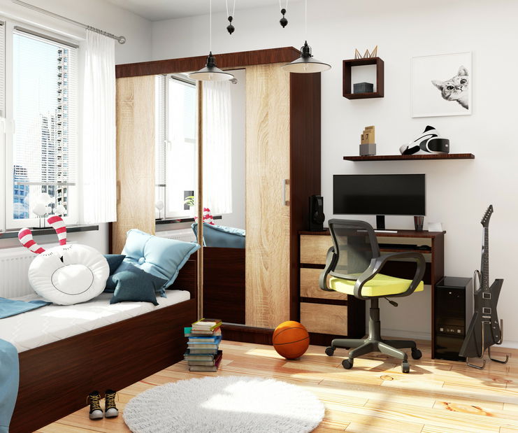 Šatní skříň Clotilde (wenge + dub sonoma) (se zrcadlem)