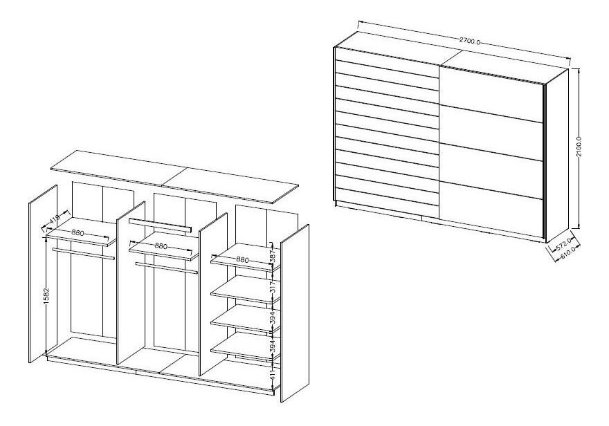 Šatní skříň s posuvnými dveřmi Afrodita EA19 (bílá + dub beaufort)
