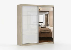 Šatní skříň Mebur 35 200 (dub sonoma + zrcátko + lesk bílý)