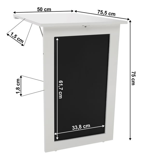Skládací stůl na zeď s křídovou tabulí Zelman (bílá)