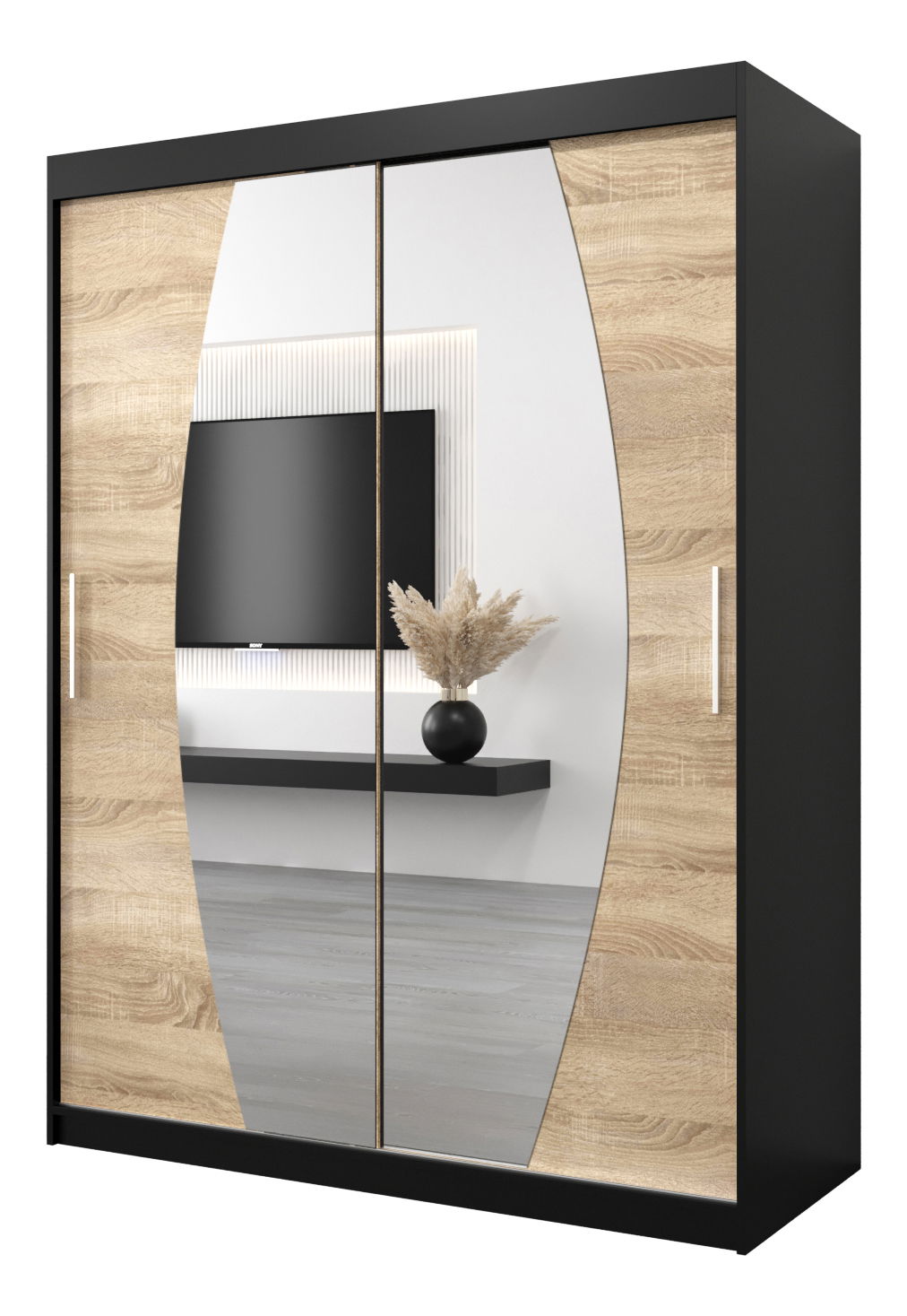 Šatní skříň 150 cm Eclipse (černá matná + dub sonoma)