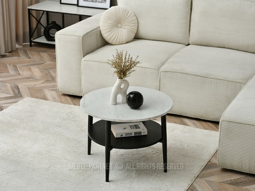 Konferenční stolek Randolf S (bílý mramor + černá)