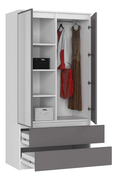Šatní skříň Submarino (bílá + grafit) (se zrcadlem)