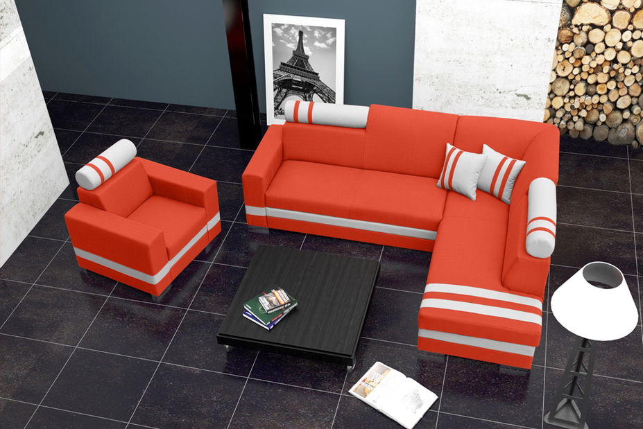 Rohová sedací souprava Raisa (oranžová + bílá) (P)