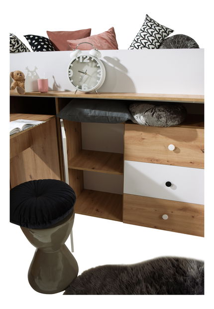 Dětská kombinovaná postel 90 cm Sami 1 (dub artisan + matná černá + bílá madla)