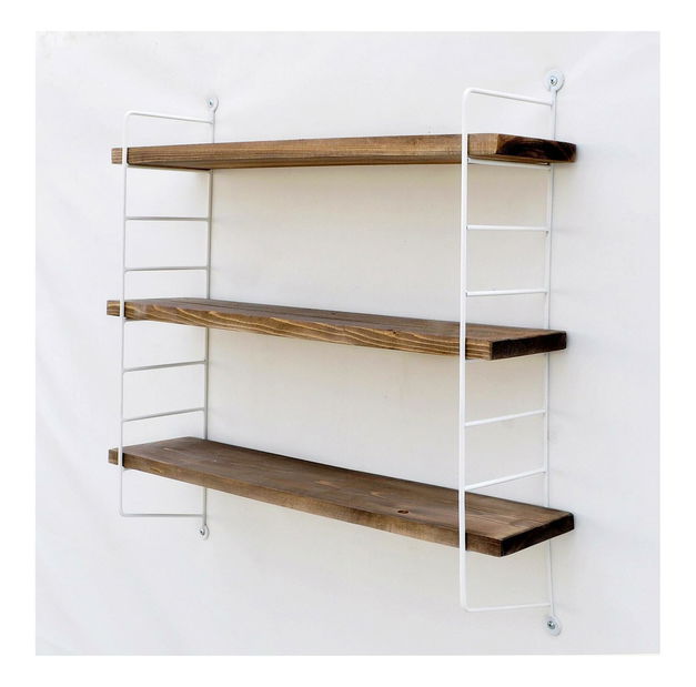 Dekorativní nástěnná police Duvelo 6 (bílá + ořech)