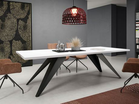 Rozkládací jídelní stůl Awalean 140 (černá + bílá arktická) (pro 6-10 osob)