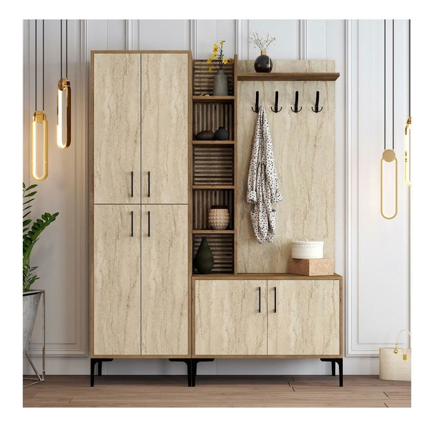 Předsíňová stěna Valery 3 (ořech + travertin)