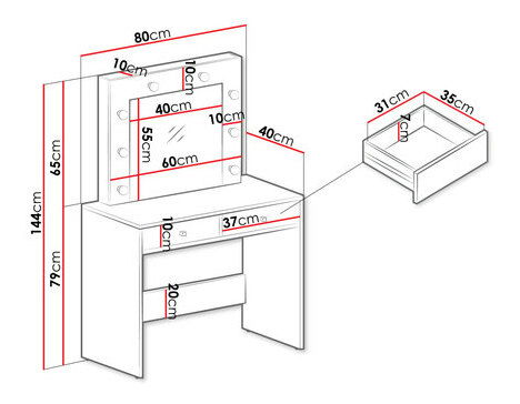 Toaletní stolek Arapat (kašmír) (se zrcadlem) (s LED osvětlením)