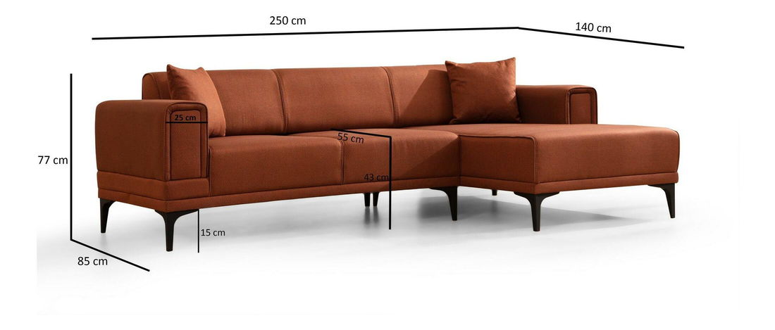 Rohová sedačka Horazotta (P) (cihlová + černá)