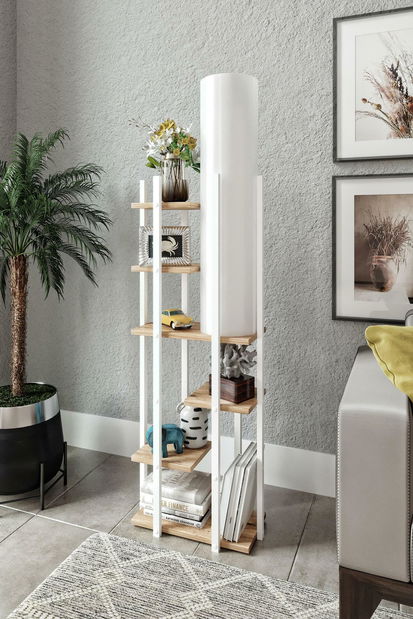 Stojanová lampa s policemi Vultarella 1 (bílá + přírodní)