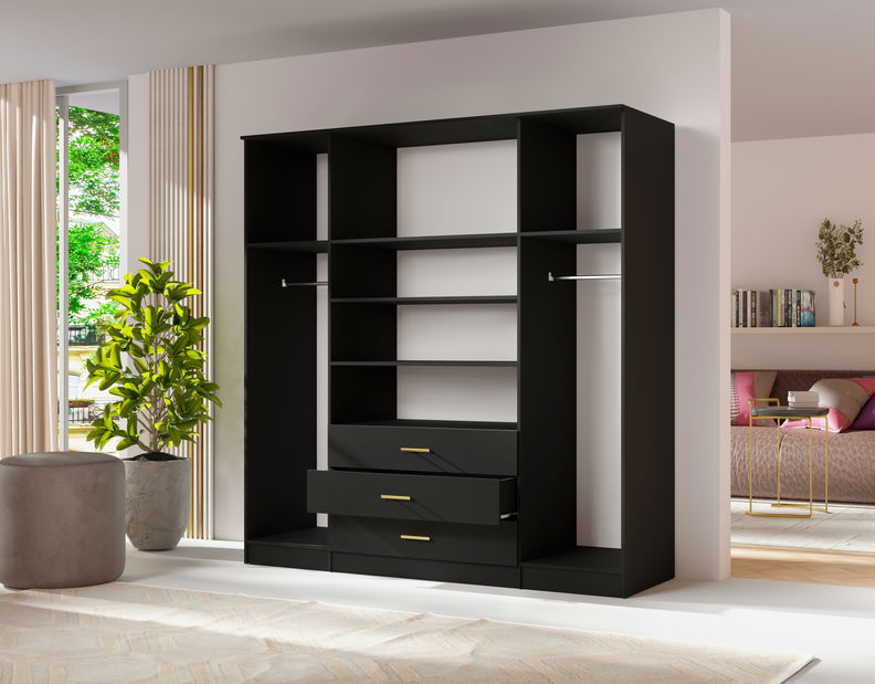 Šatní skříň Selforta 4D (černá) (se zrcadlem)