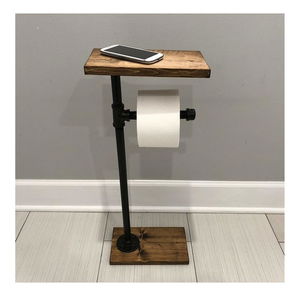 Stojan na toaletní papír s odkládací plochou na telefon Nenanu 9 (ořech + černá)