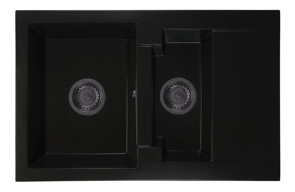 Kuchyňský dřez Dortuna (černá) (se 2 otvory pro baterii) (P)