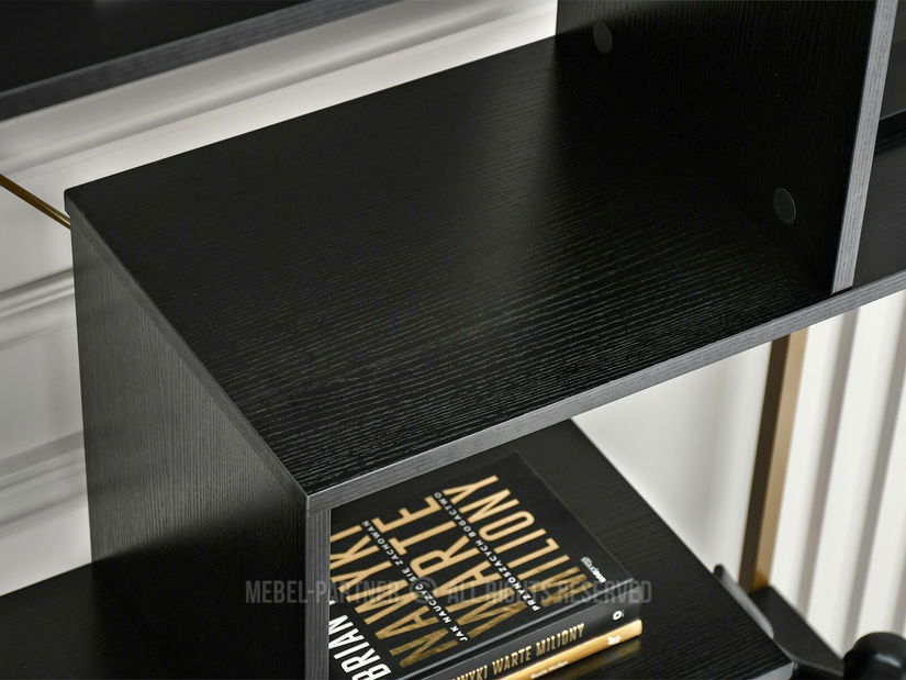 Regál Harp B (černé dřevo + zlatá)