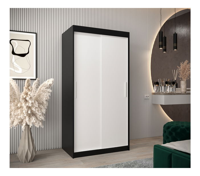 Šatní skříň 100 cm Toki (Černá matná + Bílá matná)