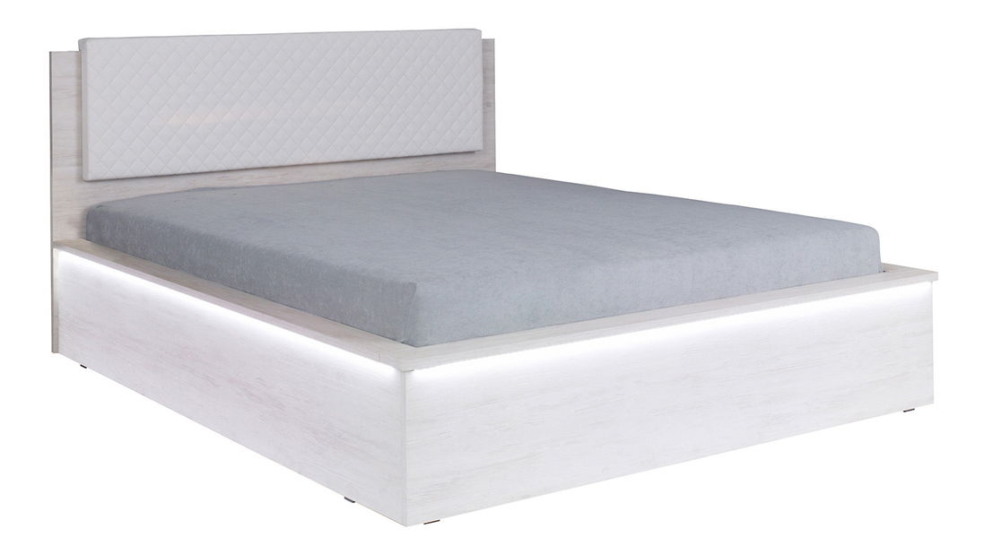 Manželská postel 160 cm Desayuno P (dub bílý + bílá ekokůže) (s roštem)